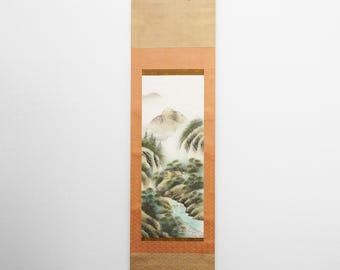 アンティーク/ヴィンテージ 日本の掛け軸 装飾画 風景画 美しい山水画