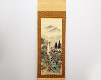L1469 ヴィンテージ日本の掛け軸 風景画 クリフペーパー - Etsy 日本
