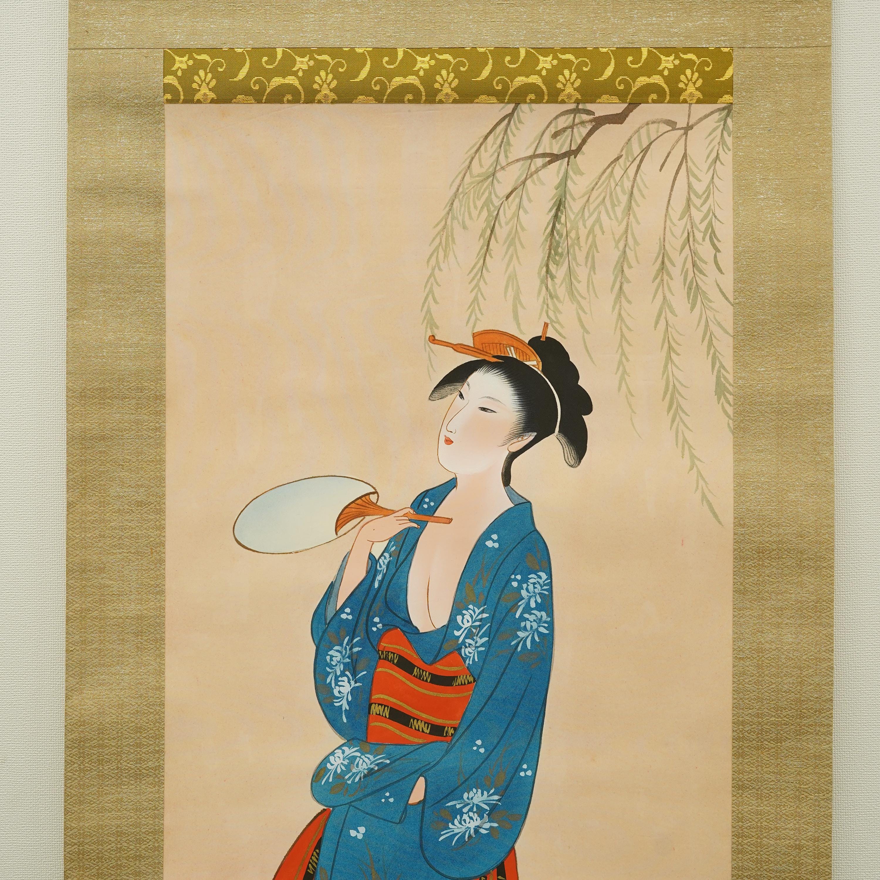 Vintage Japanese Bijin-ga Scroll - Beautiful Woman in Kimono
