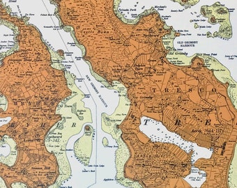 Hand-Printed map of Tresco and Bryher, Isles of Scilly