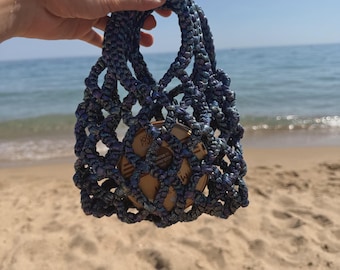 Sac crochet fait main irisé bleu | Mini bag crochet artisanal | Sac de plage unique | Cadeau femme bohème