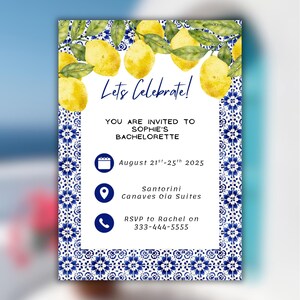 Editable Greek bachelorette Invitation, bachelorette printable download invite template Canva 0005