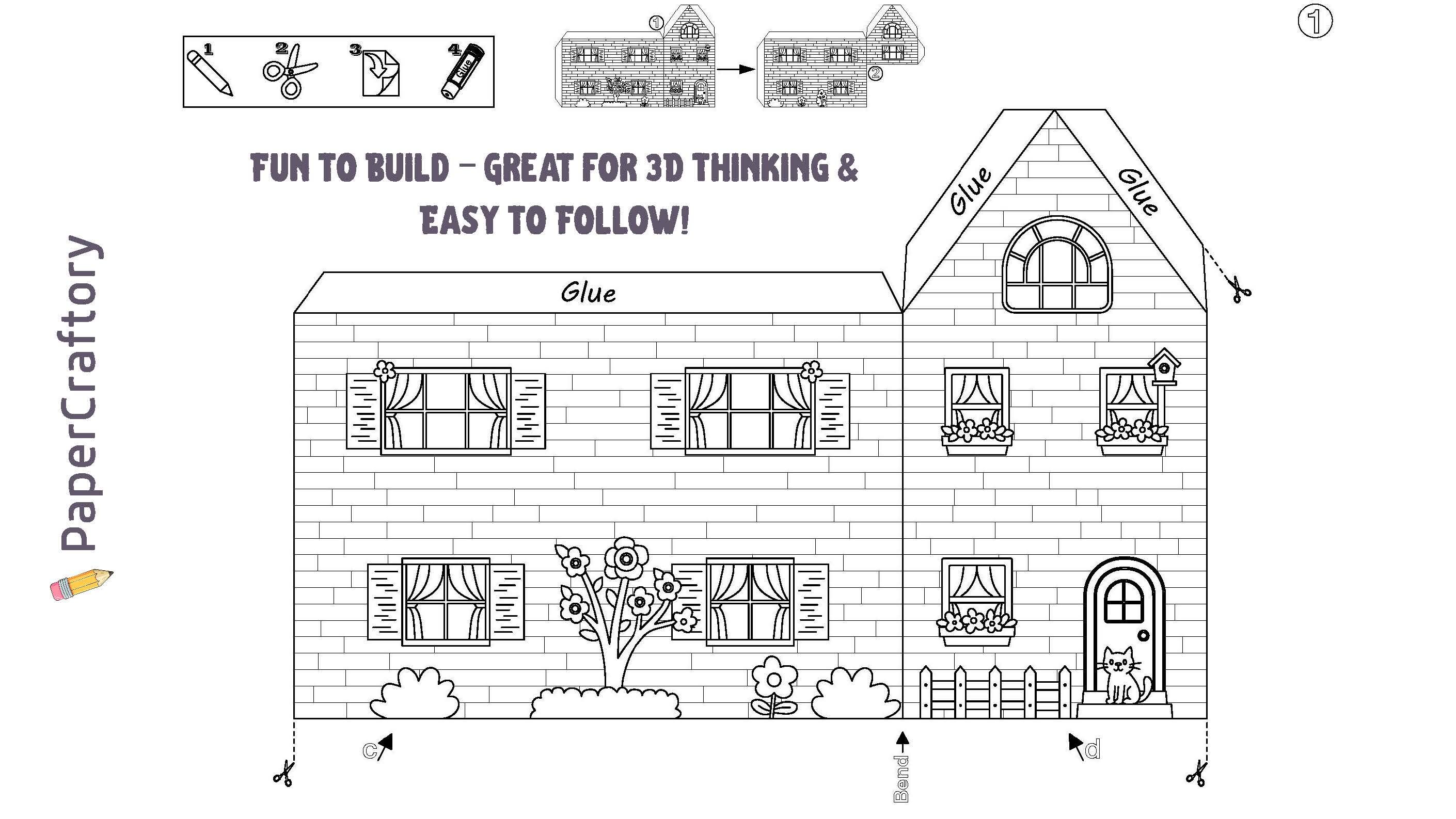 Paper Toy House Printable for Kids – 3D DIY Paper Craft PDF, A4 ...