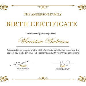 Geboorteakte - grappige afdrukbare geboorte baby - pasgeboren digitale aandenken - bewerkbare babycertificaat PDF - babyshower - babydiploma