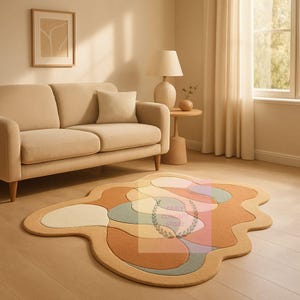 Multicolor Irregular Shape Abstract Layered Hand Tufted Custom Wool Area Rugs for Kids Room,Modern Organic Shaped 8x10 9x12 Living Room Rug,