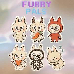 Adorable Labubu Sticker Sheet with 6 Cute Matte Stickers for Journals, Laptops, Notebooks, Scrapbooks, Phone Cases, Non Waterproof Paper