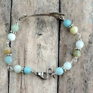 Silver Arrow Bracelet Beaded Bracelet Sterling Silver Bracelet Heart Bracelet Amazonite Bracelet Arrow Jewelry Pastel Bracelet image 4