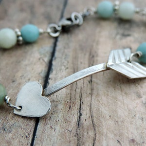 Silver Arrow Bracelet Beaded Bracelet Sterling Silver Bracelet Heart Bracelet Amazonite Bracelet Arrow Jewelry Pastel Bracelet image 3