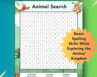 Animal Wordsearch for Kids | Fun Educational Puzzle | Printable Learning Activity | Digital Worksheet