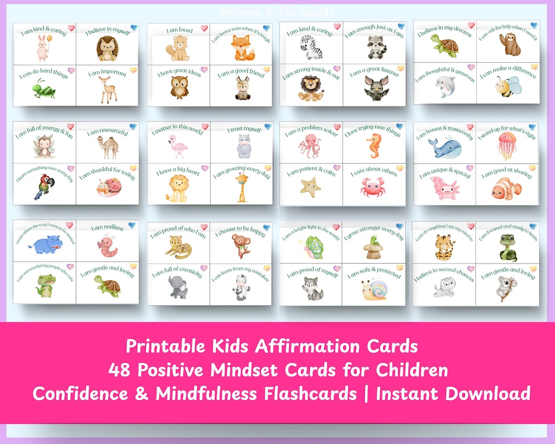 Printable Kids Affirmation Cards – 48 Positive Mindset Cards for ...