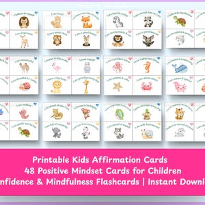 Tarjetas de Afirmaciones Infantiles Imprimibles: 48 Tarjetas de Mentalidad Positiva para Niños / Tarjetas de Confianza y Atención Plena / Descarga Instantánea