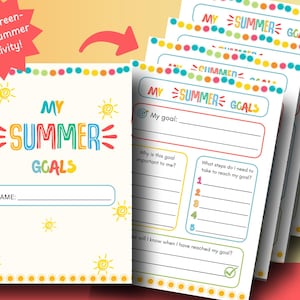 Summer Goal Setting Worksheet for Kids | Printable Goal Planner for Ages 10–14 | Fun Summer Activity | Growth Mindset Tracker