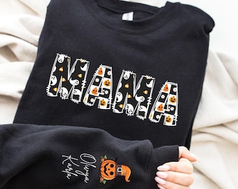 Personalized Halloween Mama Sweatshirt,Spooky Mama Shirt,Gift for Mom,Spooky Mama Sweatshirt, Halloween Shirt,Custom Name Halloween