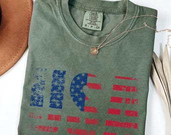 Camiseta con la bandera de EE. UU. Comfort Colors©, camiseta del 4 de julio, camiseta de EE. UU. para el 4 de julio, camiseta del Día de la Independencia, camiseta retro de EE. UU., camiseta de EE. UU., camiseta de EE. UU. fundada en 1776