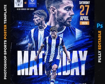 Football Matchday Poster Template PSD, Editable Soccer Sports Flyer, Photoshop Football Instagram Post, Sports Social Media Template
