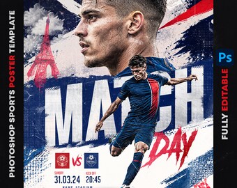 Football Matchday PSD Template, Soccer Game Poster Design, Editable Sports Flyer for Instagram, Photoshop Football Graphic
