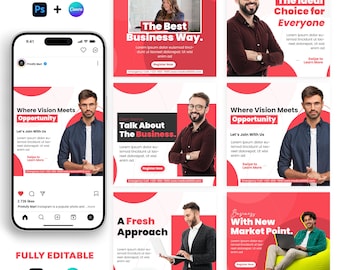Business Social Media Canva Template, Instagram Post Bundle, Editable PSD Templates, Personal Branding Pack (Canva + PSD)