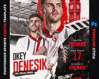 Football Player Poster Template PSD, Editable Soccer Player Profile Design, Sports Social Media Template, Photoshop Football Flyer Download