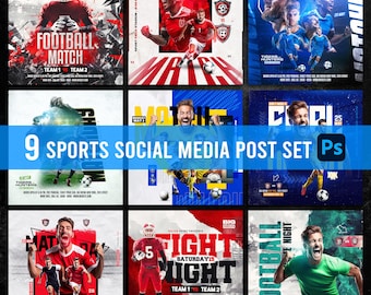 Sports Social Media & Poster Templates: Football, Soccer, Photoshop PSD (Digital Download)
