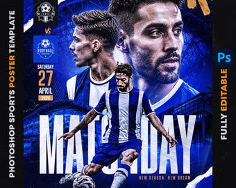 Football Matchday Poster Template PSD, Editable Soccer Sports Flyer, Photoshop Football Instagram Post, Sports Social Media Template