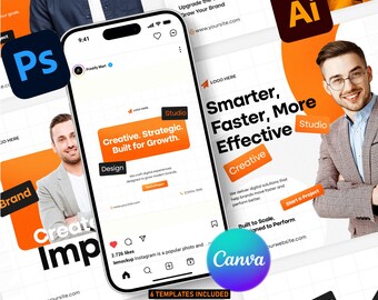 Digital Marketing Social Media Templates Bundle Canva PSD AI Editable Instagram Post Pack Business Branding Kit 6 Templates