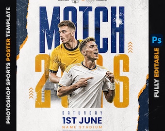 Football Matchday Poster Template PSD, Editable Soccer Flyer Design, Sports Instagram Post Template, Photoshop Game Day Graphic Download