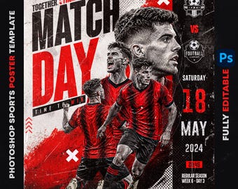 Editable Football Matchday Template PSD, Editable Soccer Sports Flyer, Photoshop Instagram Sports Post, Game Day Social Media Template