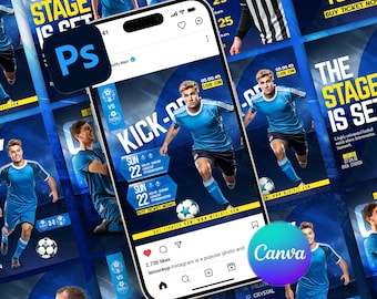 Soccer Instagram Post Templates, Canva Poster, Football Social Media Template (Canva, PSD)
