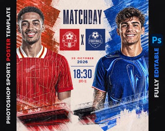 Editable Football Club Poster Template, Soccer Match Announcement PSD, Sports Event Flyer, Photoshop Team Promotion Design