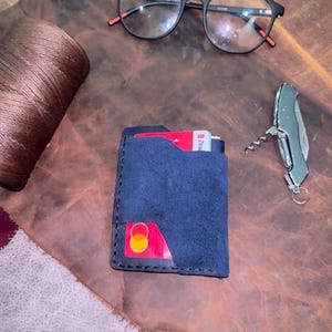 Cartera y tarjetero de piel de ante, personalizada, hecha a mano, para hombre y mujer.