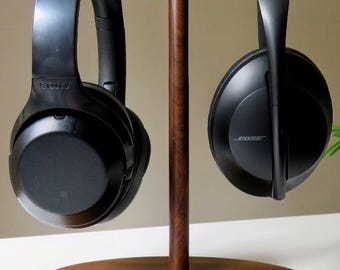 Dual Walnut Headphone Stand – Natural Wood Headset Holder