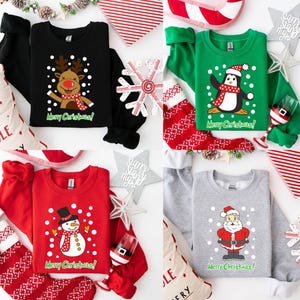 Christmas Character Sweatshirt: Santa, Snowman, Reindeer, Penguin
