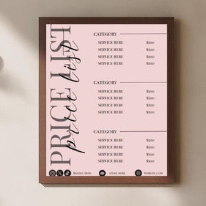 Price List Template, Nail Price List, Pink Price List, Hair Price List, Salon Price List, Small Business Price List, Canva Template