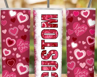 Trendy Custom Name Pink Valentine Tumbler Wrap 20oz Skinny Personalized Add Your Name Boho Chic Leopard Sublimation Design Digital Download