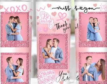 Trendy Love Valentines Day 20oz Skinny Tumbler Photo Pink Glitter Hearts Tumbler Sublimation Couple Valentine Add Your Own Photo Digital