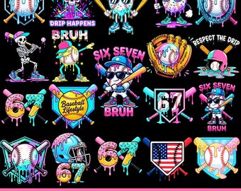 Baseball Lifestyle PNG Bundle Drip Ice Cream Baseball Clipart Vibes Sports 6 7 Gen Alpha Funny Six Seven Meme Baseball Player Boys Game Day