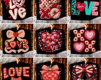Trendy Faux Yarn Love PNG Bundle Latch Hook Yarn Faux Embroidery Crochet Valentines Day Heart Colorful Heart Cute Goose Lover XoXo Be Mine
