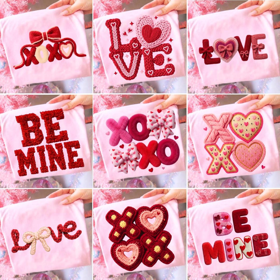 9 Valentines Day PNG Bundle Faux Yarn Latch Hook Yarn Bow Coquette ...