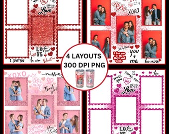 4 Love Valentines Day 20oz Skinny Tumbler Png Bundle Red Glitter Hearts Tumbler Sublimation Couple Valentine Add Your Own Photo Digital File