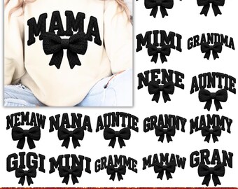 18 Black Crochet Family Png Bundle, Faux Yarn Bow Png, 3D Crochet Mama Mini Gigi png bundle, Cozy Knitted Coquette PNG, 3D crochet Bundle