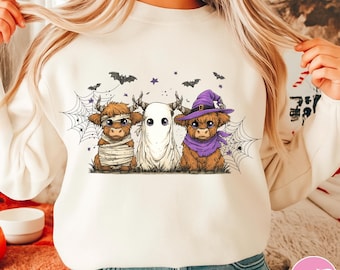 Retro Halloween Highland Cow PNG: Funny Pumpkin Fall Digital File