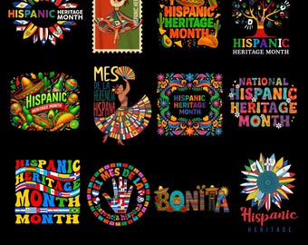National Hispanic Heritage Month Png Bundle Happy Hispanic flags Sublimation Proud Latina Gift Multicultural Pride Heritage Month PNG