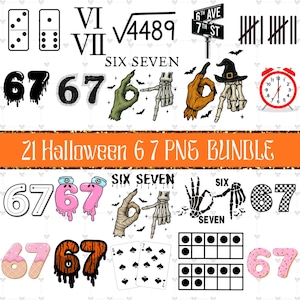 Funny Six Seven 6 7 Halloween PNG Bundle Teacher Halloween Group shirt designs 6 7 Group Costume PNG Haunted Teen Tiktok trending meme Viral