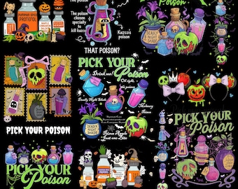 Escolha seu pacote de veneno PNG, veneno engraçado de Halloween, png retrô, Halloween, png vintage, temporada assustadora, download digital, clipart, design de sublimação