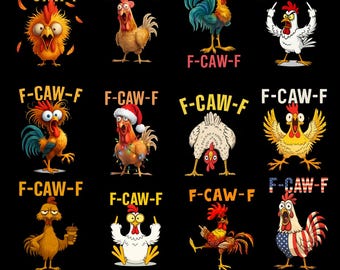 Trendy Funny F-Caw-F Chicken Bundle PNG Funny Screaming Chicken PNG Meme Farm Animal Png F-CAW-F Meme F-Caw-F Chicken Rooster Meme Clipart