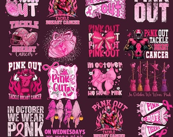 Trendy Pink Out PNG Bundle Sport Breast Cancer Png Pink Ribbon Png Breast Cancer Football  In October We Wear Pink Png Awareness Sublimation