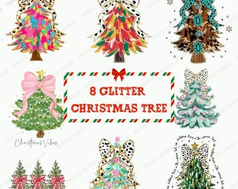Glitter Christmas Trees Clipart PNG bundle Festive Tree Illustrations designs Instant Digital Download Watercolor Tree holiday sublimation