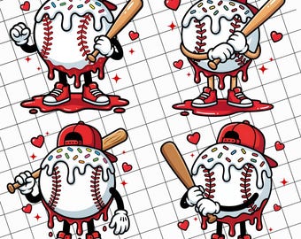 Valentines Baseball Drip PNG Bundle Retro Game Day Designs Ice Cream Drip Png Baseball Game Day Png Digital Download preppy valentine