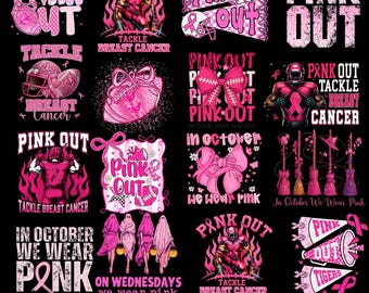 Football Pink Out PNG Bundle Breast Cancer Football Png, Breast Cancer Awareness PNG, Pink Ribbon, Game Day png, Football Mom Tackle Cancer