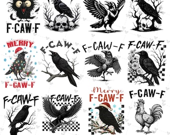 Funny Gothic Raven Bird Clipart PNG Bundle F-Caw-F PNG Gothic Crow Humor Design Halloween Dark Bird Humor Sarcastic Retro Sublimation Design